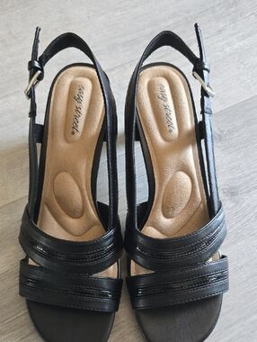 easy street Black Slingback Strappy Sandals